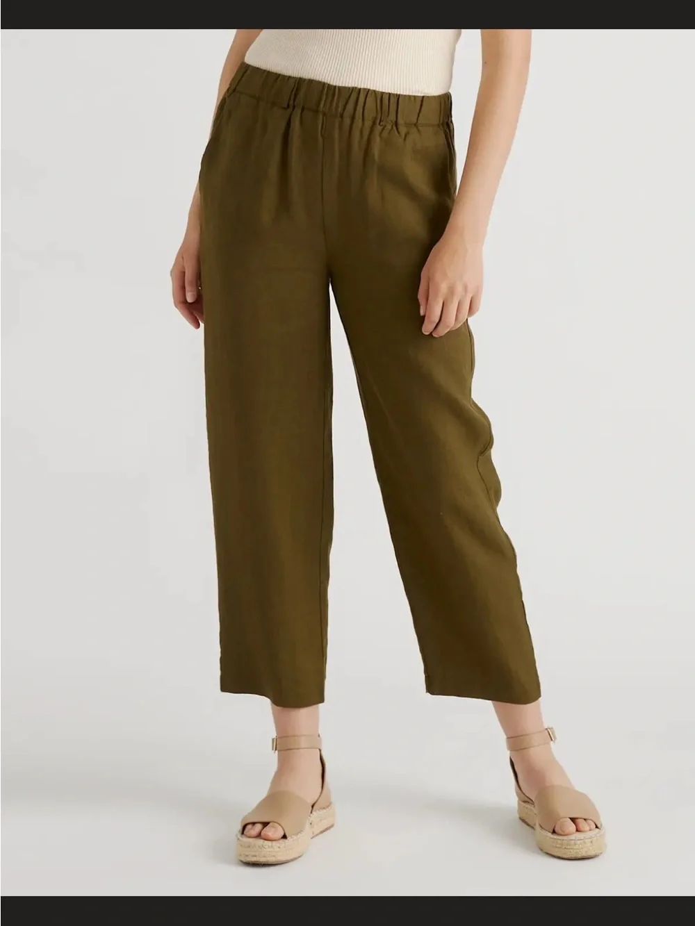 Quince Women's Olive Linen Wide-Leg Pants